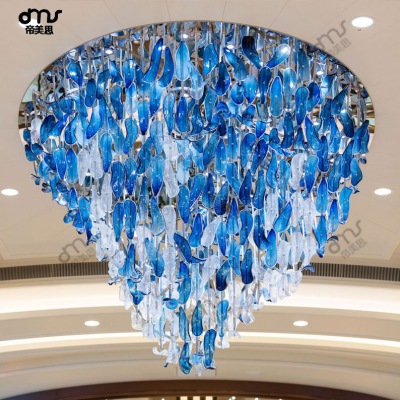 藍色手工琉璃玻璃葉片吸頂吊燈